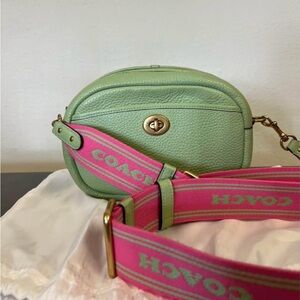 Coach Green and Pink Crossbody Bag with Gold Hardware